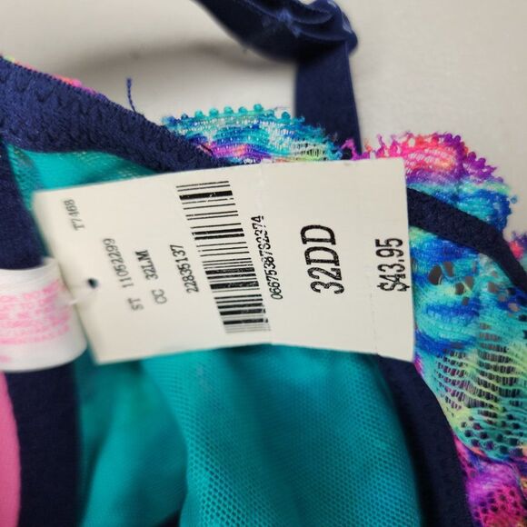 NWT PINK Victoria's Secret Date Racetrack Bra multi color 32DD front closure - Picture 5 of 8